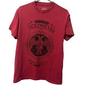 World Famous Shirt Men Medium Red Cotton Gold & Silver Pawn Shop Lightweight Tee